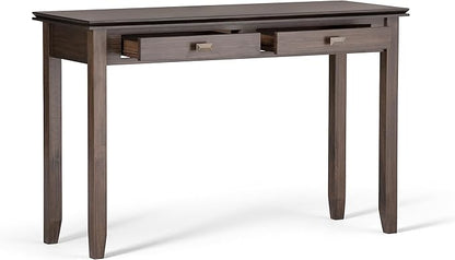 SIMPLIHOME Artisan Console Table - 46 Inch Wide Solid Wood Sofa Table in Natural Aged Brown, Transitional Storage Table for Entryway or Living Room with 2 Drawers and Clean Angle-Edged Top