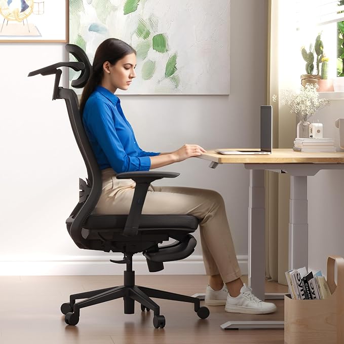 FLEXISPOT OC3 Cloud Ergonomic Office Chair with Footrest, High Back Computer Chair with Adjustable Lumbar Support/3D Headrest, Desk Chairs for Home Office Gaming Working, Black,Foam Seat,Cloud-F