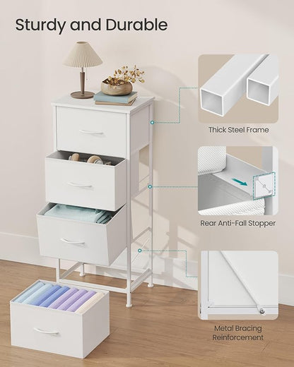 SONGMICS Dresser for Bedroom, Chest of Drawers, Steel, MDF, 4 Non-Woven Fabric Drawers, Storage Organizer Unit, Closet, Entryway, Cloud White and Snow White ULGS314W01S
