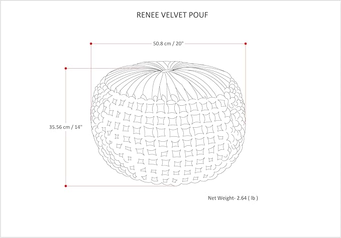 SIMPLIHOME Renee Boho Round Pouf in Navy Velvet Fabric for the Living Room, Bedroom and Kids Room