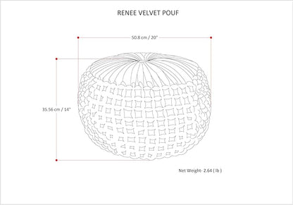 SIMPLIHOME Renee Boho Round Pouf in Navy Velvet Fabric for the Living Room, Bedroom and Kids Room