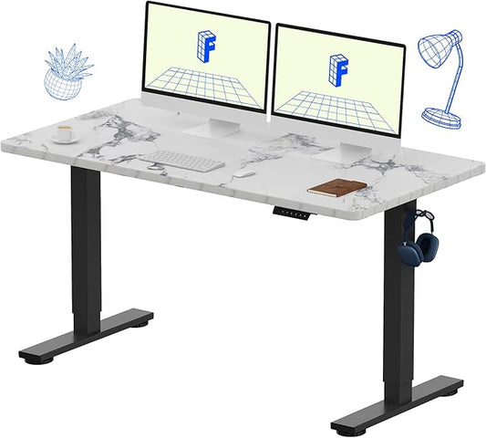 FLEXISPOT EN1 Whole Piece Standing Desk 55 x 28 Inches Stand Up Desk Workstation Home Office Computer Height Adjustable Desk (Black Frame + Marble Gray Top, 2 Packages)