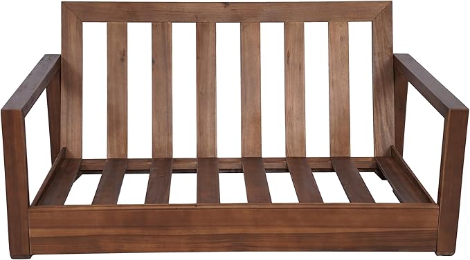 Christopher Knight Home Olaf 4 Pieces Outdoor Conversation Set, Acacia Wood Chat Set, Rectangular Coffee Table and Patio Loveseat with 2 Club Chairs, Patio Furniture Set with Cushion, Beige+Mocha