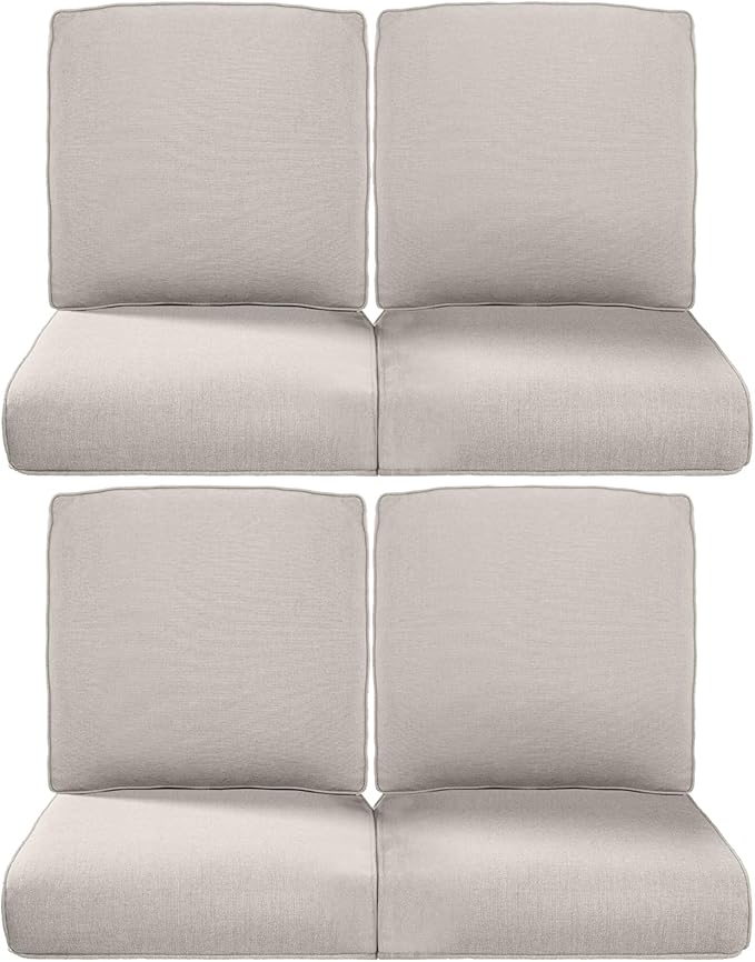 Pop 22x25/22x24 Outdoor Chair Cushions Set of 4 - Heavy Duty High Back Replacement Zippered Cushion for Patio Furniture Dining Gliding Rocking Chairs Loveseat L-Shape Sofa - Beige/Classic
