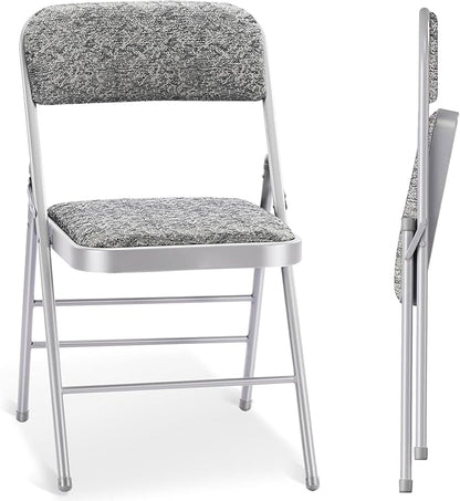 2 Pack Folding Chairs with Fabric Padded Cushion and Back, Commercial Grade Metal Chairs with Comfortable Fabric Cushion for Home and Office, for Indoor and Outdoor Events (2, Gray-Fabric)