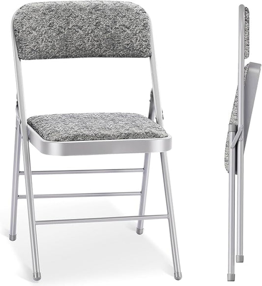 2 Pack Folding Chairs with Fabric Padded Cushion and Back, Commercial Grade Metal Chairs with Comfortable Fabric Cushion for Home and Office, for Indoor and Outdoor Events (2, Gray-Fabric)