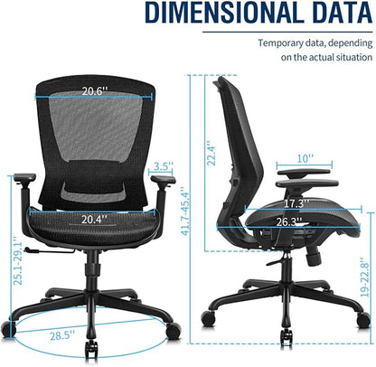 ELABEST Mesh Office Chair,Ergonomic Computer Desk Chair,Sturdy Task Chair- Adjustable Lumbar Support & Armrests,Tilt Function,Comfort Wide Seat,Swivel Home Office Chair (Black)