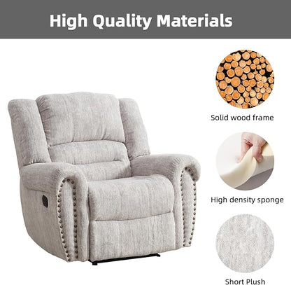 CANMOV Manual Recliner Chair, Classic and Traditional Manual Recliner Chair with Comfortable Arms and Back Single Sofa for Living Room, White Grey
