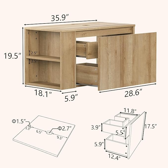 30 Inch Floating Bathroom Vanity with Sink – Wall-Mounted Vanity with Hidden Drawer, Natural Wood Finish, Modern Vessel Sink Vanity for Bathroom(Nature Without Sink, 30")
