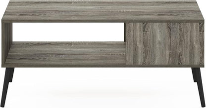 Furinno Claude Mid Century Style Coffee Table with Wood Legs, French Oak Grey Large Non-Lift Top
