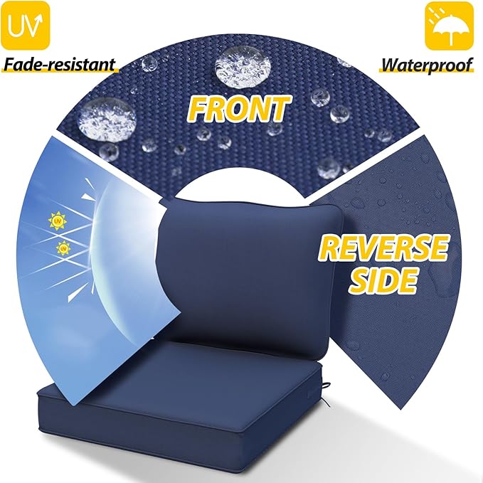 AAAAAcessories Outdoor Deep Seat Cushions, Waterproof, Fade-Resistant Patio Furniture Replacement Cushions, 24" x 24" x 5", Navy Blue