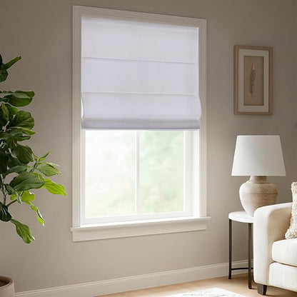 Madison Park Galen Matte White Cordless Roman Shades - Fabric Privacy Single Panel Darkening, Energy Efficient, Thermal Insulated Window Blind Treatment, for Home, Living Room Decor, 31" W x 64" H