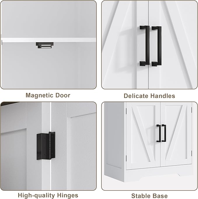 Treocho Bathroom Floor Cabinet, Farmhouse Bathroom Storage Cabinet with Doors and Adjustable Shelves, Freestanding Kitchen Pantry Cabinet, Cupboard for Living Room, Dining Room, White