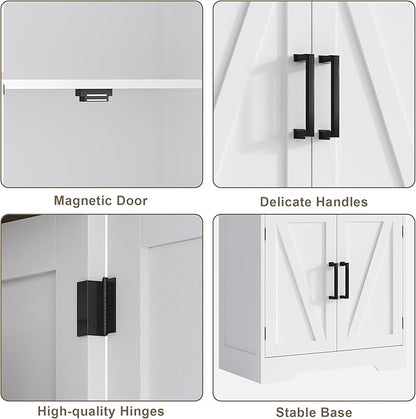 Treocho Bathroom Floor Cabinet, Farmhouse Bathroom Storage Cabinet with Doors and Adjustable Shelves, Freestanding Kitchen Pantry Cabinet, Cupboard for Living Room, Dining Room, White