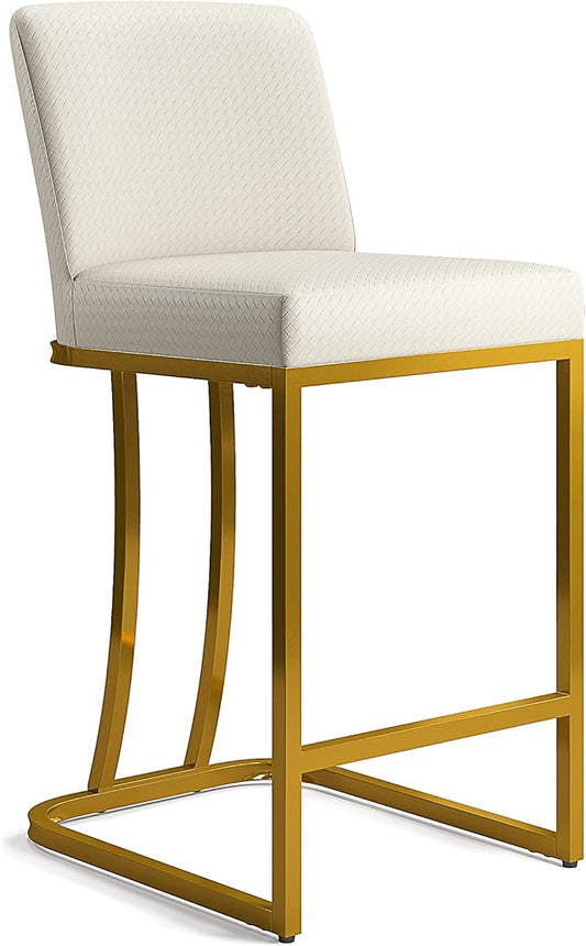 MAISON ARTS Off White 24 Inch Bar Stool with Back for Kitchen Counter, Metal Frame, Faux Leather Seat, Stain & Scratch Resistant, Easy Assemble, Max Load 330 lbs