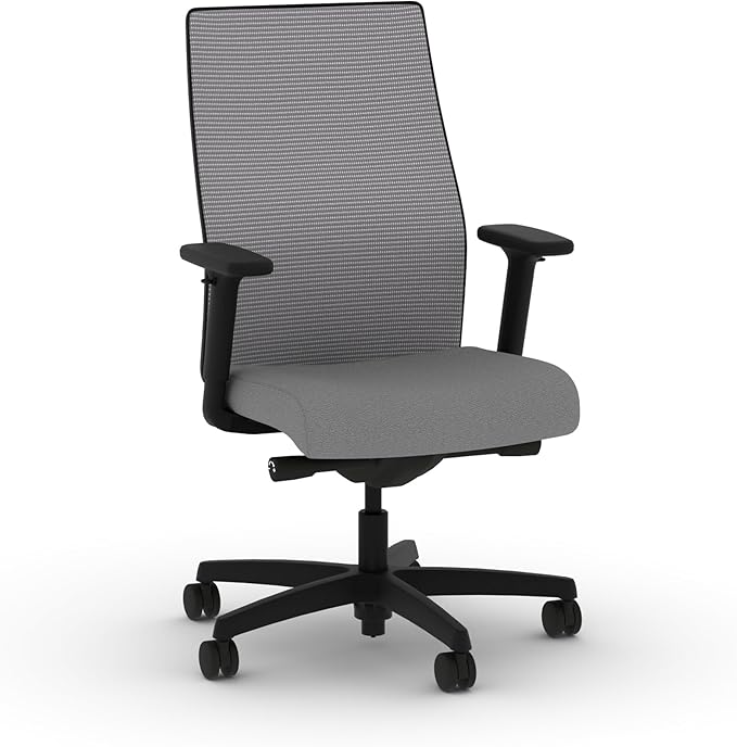 HON Ignition 2.0 Mid Back Task Chair, Advanced Synchro-Tilt Control, Office Chair with Lumbar Support, Height and Width Adjustable Arms, Black Frame, Frost