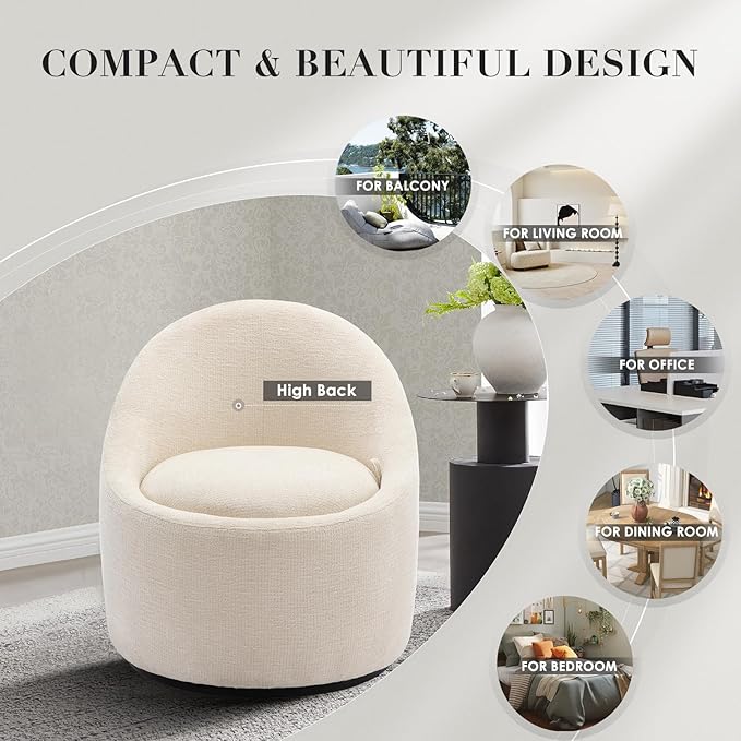 360° Swivel Accent Chair Set of 2, Mid-Century Modern Chair with Hidden Storge, Small Swivel Chair with Arms for Living Room/Office - Beige