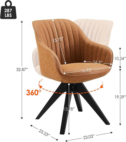 Zouron Mid Century Modern Accent Chair with Black Oak Wood Legs, Upholstered Swivel Chair No Wheels, Side Accent Armchair Vanity Chair for Small Space Home Office Living Room Bedroom, Brown