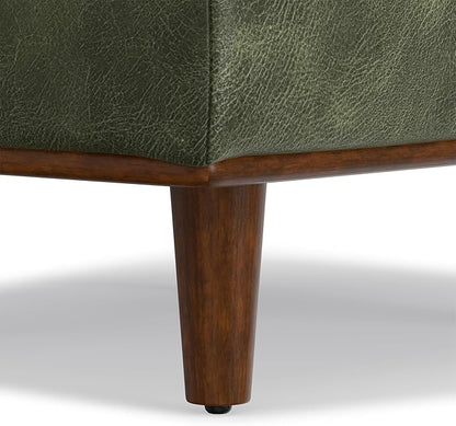 SIMPLIHOME Morrison 33 inch Wide Ottoman in Moss Green Genuine Leather, Multifunctional Footrest, Coffee Table, and Extra Seating for Living Room, Mid-Century Modern Style