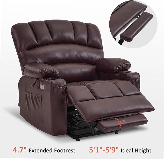 MCombo Power Lift Recliner Chair for Elderly, Lift Chair with Heat and Massage, Extra Wide Lift Recliner for Big People, Faux Leather R7096 (Medium-Wide, Dark Brown)