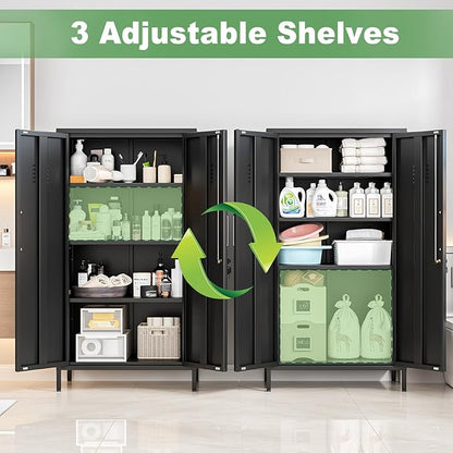 Narrow Storage Cabinet 51.18" H Bathroom Cabinet Metal Pantry Cabinets, 3 Adjustable Shelves for Kitchen, Home Office, Living Room, Dinning Room (30 inches Wide Black)