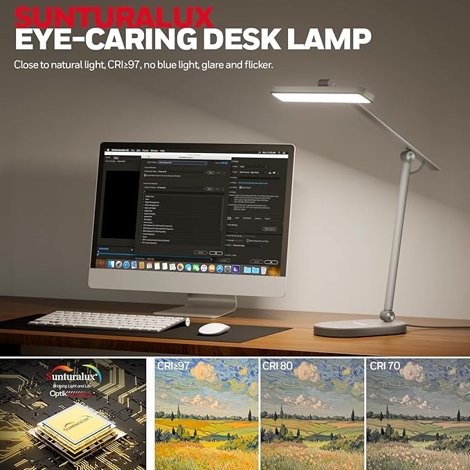 Honeywell Desk Lamp for Home Office, H4 Sunturalux™ Eye-Caring LED Desk Light, 700LM Dimmable Desk Lamp with Timer, Adjustable Desk Reading Light, Touch Auto Dimming Table Lamp for Study, Bedroom