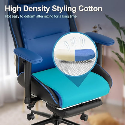 Ergonomic Home Office Chair with Footrest,Modern Faux Leather Reclining Chair,High Back Video Game Executive Computer Chairs with Adjustable Armrest & Lumbar Support,360°Swivel (Blue)