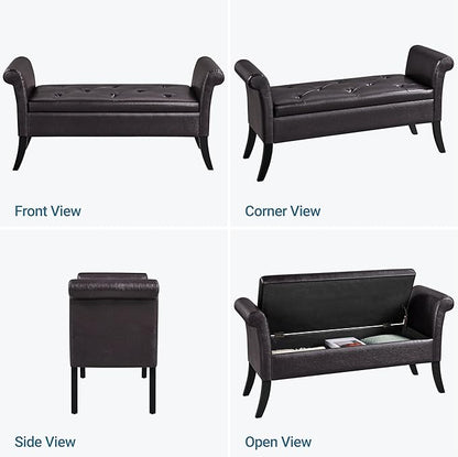 Yaheetech Ottoman with Storage, 52" PU Leather Storage Ottoman Bench with Safety Hinge, Upholstered Bench with Seating for Bedroom, Living Room, Holds up to 661 lb, Dark Brown