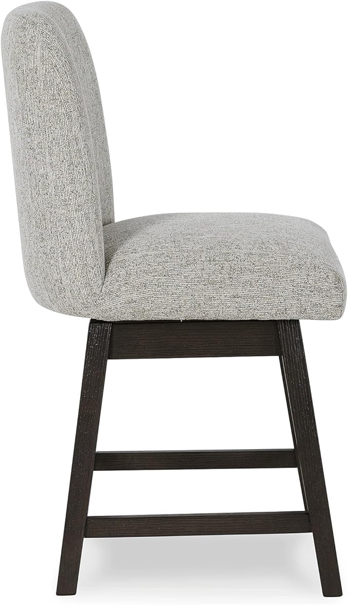 Signature Design by Ashley Burkhaus Counter Height Upholstered Swivel Barstool, Set of 2, Foam Cushion, Metal Footrest, Solid Wood Frame, Beige & Dark Brown