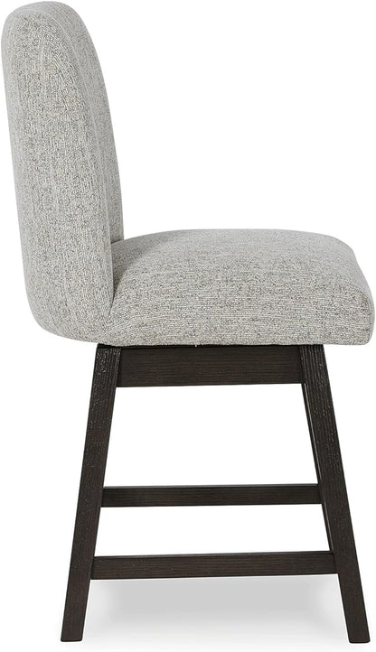 Signature Design by Ashley Burkhaus Counter Height Upholstered Swivel Barstool, Set of 2, Foam Cushion, Metal Footrest, Solid Wood Frame, Beige & Dark Brown