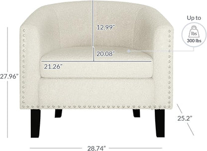BELLEZE Accent Barrel Chairs Set of 2, Modern Tub Club Chairs Upholstered Armchairs for Living Room, Accent Chairs with Silver Nail Head Trim Black Legs - Kyara (White/Polyester)