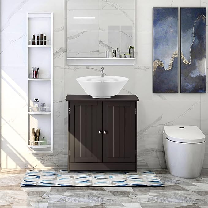 Bonnlo Pedestal Under Sink Storage Bathroom Vanity with 2 Doors Traditional Bathroom Cabinet Space Saver Organizer 23 5/8" x 11 7/16" x 23 5/8" (L x W x H) (Espresso)