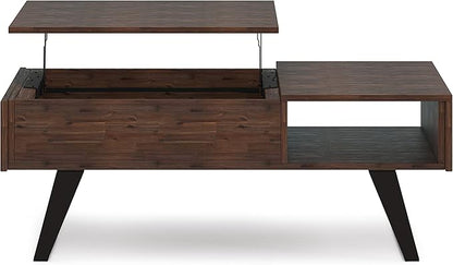 SIMPLIHOME Lowry Lift Top Coffee Table - 48 inch Wide Solid Acacia Wood and Metal Living Room Table in Distressed Charcoal Brown, Modern Industrial Cocktail Table with Hidden Storage and Open Shelf