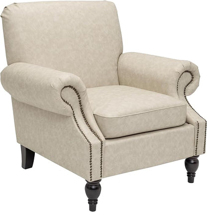 Accent Chair,22.4" Seat Depth Armchair with Roll Arms,36.6W*34.3D*34.6H Living Room Chair,Wood Legs,Set of 1,Faux Leather in Khaki