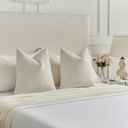 FUTEI Cream Chenille Decorative Throw Pillow Covers 24x24 Inch Set of 2,Soft Cozy Faux Linen Textured European Pillow Shams,Farmhouse Home Decor for Couch Living Room