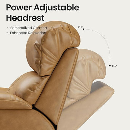 COLAMY Triple Motors Power Recliner Chair with Power Headrest & Lumbar Support Independent Adjustment for Living Room, Leather Electric Recliner Sofa Chair, Light Brown