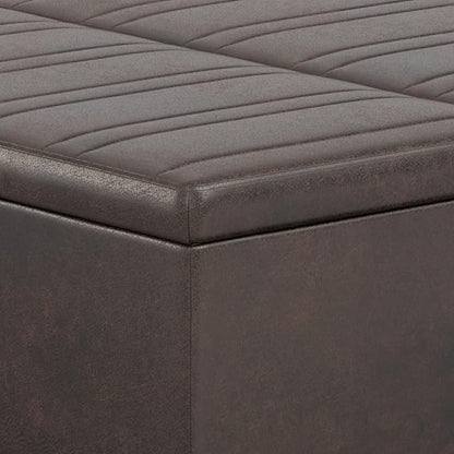 SIMPLIHOME Ellis 36 inch Wide Contemporary Square Coffee Table Storage Ottoman in Distressed Brown Vegan Faux Leather, Assembled, for The Living Room and Bedroom
