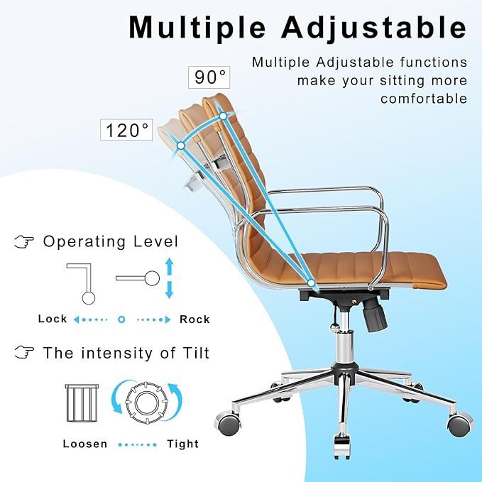 Ergonomic Office Chair with Lumbar Support Adjustable Swivel Mid Back Desk Chair PU Leather Computer Task Chair for Home Office 360° Rolling, Terracotta