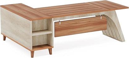 Tribesigns 78" Large L-Shaped Executive Desk, Modern Office Desk with Lateral File Cabinet and Drawer, Home Business Computer Workstation Set with Storage Shelves, Walnut & Oak