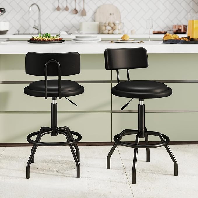 COSTWAY Adjustable Height Bar Stool, 360 Degree Swivel, Modern Guitar Stool for High Ergonomic Seating, with PU Leather Cushion, Heavy Duty Steel Frame for Bar, Shop and Music, Garage, Black