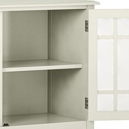 SIMPLIHOME Connaught Solid Wood 46 Inch Wide Traditional Low Storage Cabinet in Antique White, for The Living Room, Entryway and Family Room
