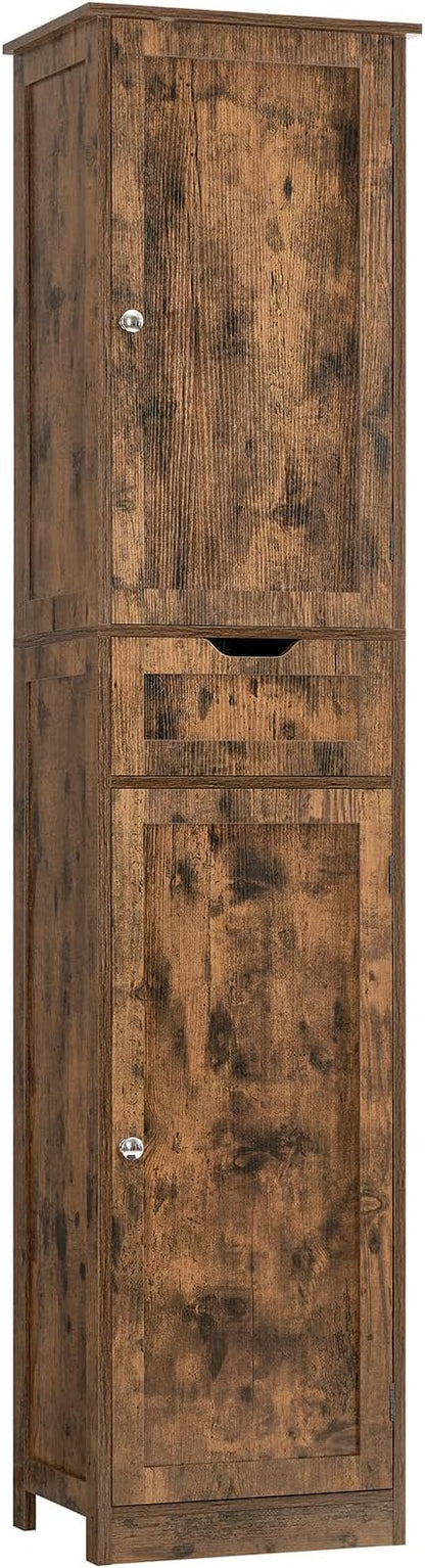 Iwell 67" Tall Storage Cabinet, Bathroom Cabinet with Drawer & Adjustable Shelves, Narrow Storage Cabinet, Floor Cabinet for Living Room, Home Office, Rustic Brown