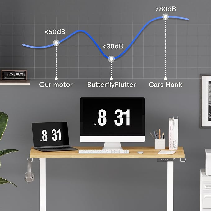 FLEXISPOT EN1 One-Piece Standing Desk 40 x 24 Inches Height Adjustable Desk Electric Sit Stand Up Desk Home Office Desks Computer Workstation (White Frame + Maple Desktop)