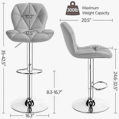 Yaheetech Bar Stools Set of 4, PU Leather Swivel Barstools, Height Adjustable Counter Stools with Backrest fot Kitchen Home Bar, Light Grey