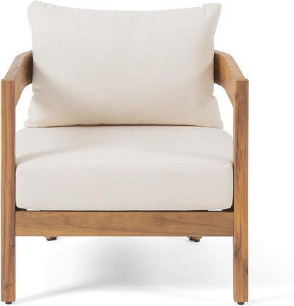 Christopher Knight Home 312395 Alfy Outdoor Club Chair with Cushions (Set of 2), Teak Finish, Beige