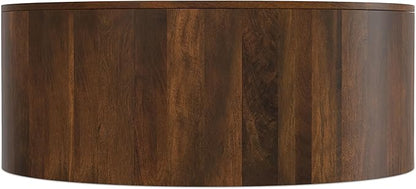 SIMPLIHOME Millbury Drum Coffee Table - 36 inch Wide Solid Mango Wood Round Living Room Table in Walnut Brown, Contemporary Cocktail Table for Family Room or Lounge with Large Surface, Assembled