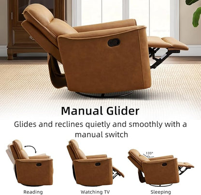 CANMOV Swivel Rocker Recliner Set of 2, Glider Rocking Chair, Nursing Chairs Swivel Glider Recliners with Soft Backrest, Leathaire Manual Reclining Sofa for Living Room Bedroom Apartment, Brown