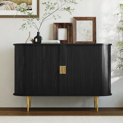 ARTPOWER 47.2" Sideboard Buffet Cabinet with Tambour Door, 6 Heights Adjustable Shelves, Accent Console Cabinet with Storage, Modern Credenza for Living Room, Dining Room, Entryway, Black