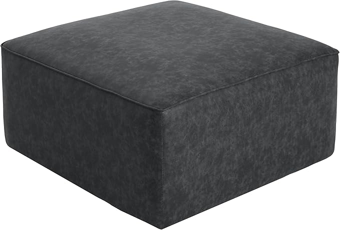 Christopher Knight Home Ellis Faux Leather Ottoman Footstool, Square Pouf Poufee Footrest Ottoman Large Seat, Modern Side Table for Living Room Bedroom Home Decor Gifts, Black