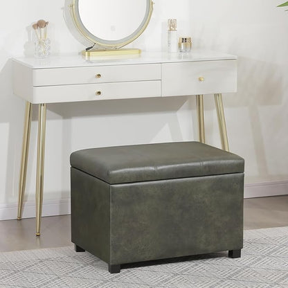 Asense Storage Ottoman Bench,Foot Stool Ottoman with Storage, Faux Leather Foot Rest Seat with Safety Hinge,Wood Legs Stool for Living Room, Bedroom,Enterway,Green